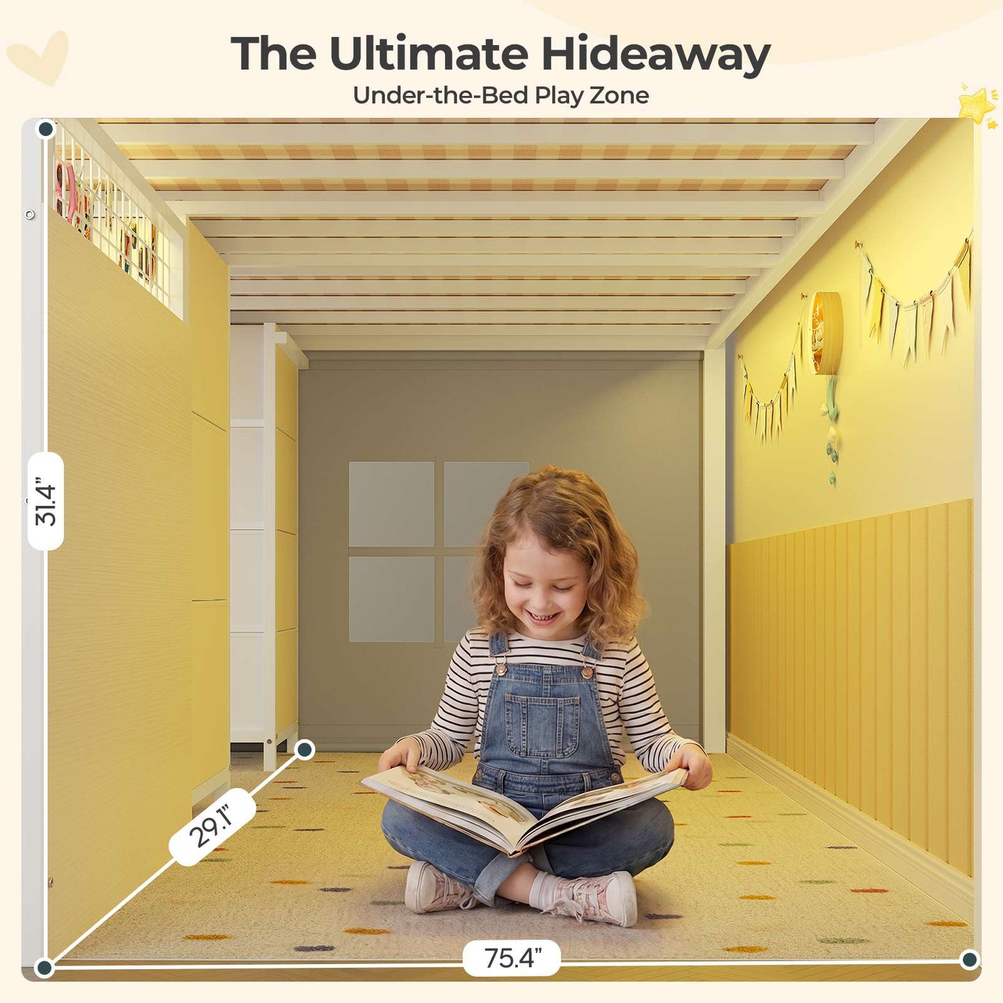 ADORNEVE Low Loft Bed Twin Size with 7 Storage Drawers and Desk Kids LED Loft Bed with Safety Guardrail and Under-Bed Play Space Private Play Curtain