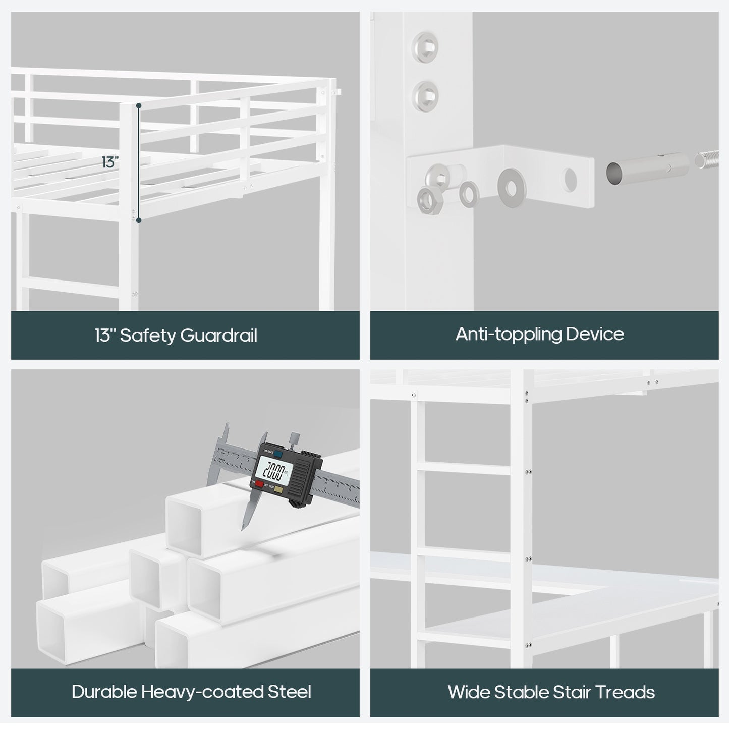 ADORNEVE Loft Bed Full Size with U-Shaped Desk and 10 Storage Drawers LED Metal Loft Bed with Cabinet 2 Shelves and Power Outlet Safety Guardrail