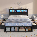 ADORNEVE Bed Frame Full Size with 6 Storage Drawers and RGB Headboard Kids Bed with Power Outlets and 2 Footboard Cubbies