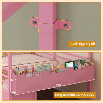 ADORNEVE Full Bed Frame with 6 Drawers and Safety Guardrail Metal House Bed with Inclined Ladder
