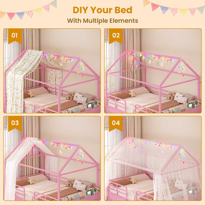 ADORNEVE Full Bed Frame with 6 Drawers and Safety Guardrail Metal House Bed with Inclined Ladder