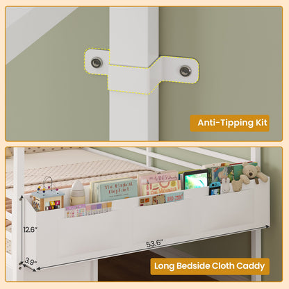 ADORNEVE Full Bed Frame with 6 Drawers and Safety Guardrail Metal House Bed with Inclined Ladder
