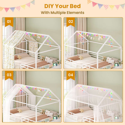 ADORNEVE Full Bed Frame with 6 Drawers and Safety Guardrail Metal House Bed with Inclined Ladder