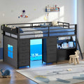 ADORNEVE Low Loft Bed Twin Size with 7 Storage Drawers and Desk Kids LED Loft Bed with Safety Guardrail and Under-Bed Play Space Private Play Curtain