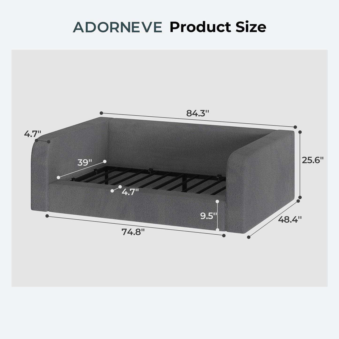 ADORNEVE Twin Size Upholstery Daybed with Soft Rounded Corners 4.7" Fully Cushioned Cloud Bed for Bedroom Living Room Guest Room