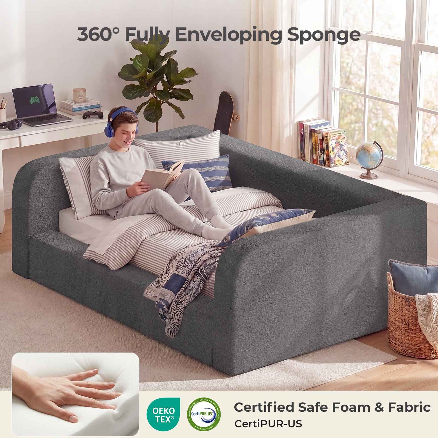 ADORNEVE Twin Size Upholstery Daybed with Soft Rounded Corners 4.7" Fully Cushioned Cloud Bed for Bedroom Living Room Guest Room