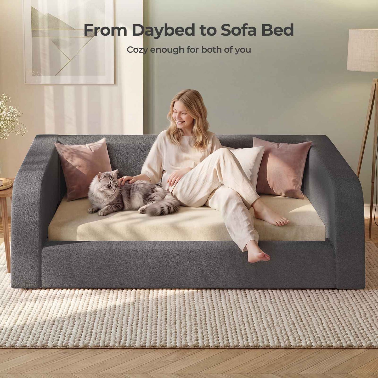 ADORNEVE Twin Size Upholstery Daybed with Soft Rounded Corners 4.7" Fully Cushioned Cloud Bed for Bedroom Living Room Guest Room