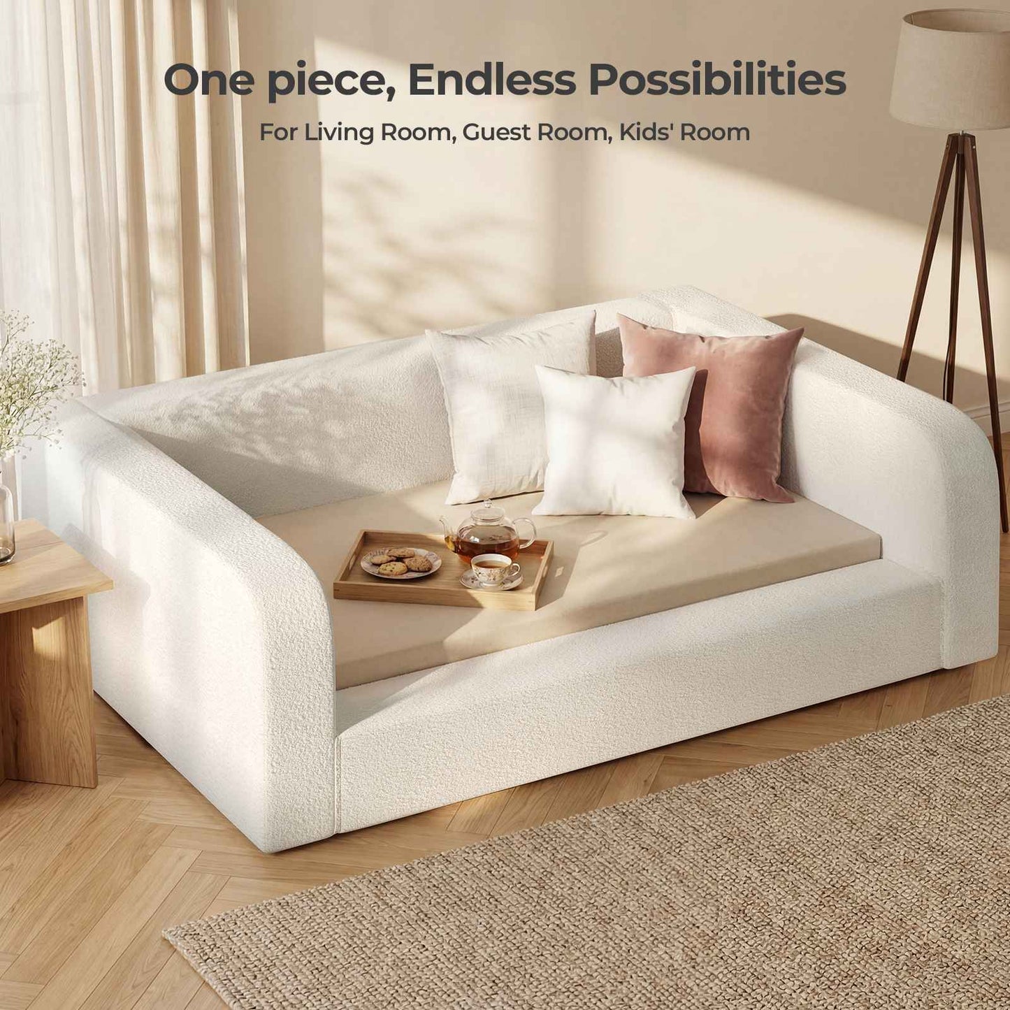 ADORNEVE Twin Size Upholstery Daybed with Soft Rounded Corners 4.7" Fully Cushioned Cloud Bed for Bedroom Living Room Guest Room