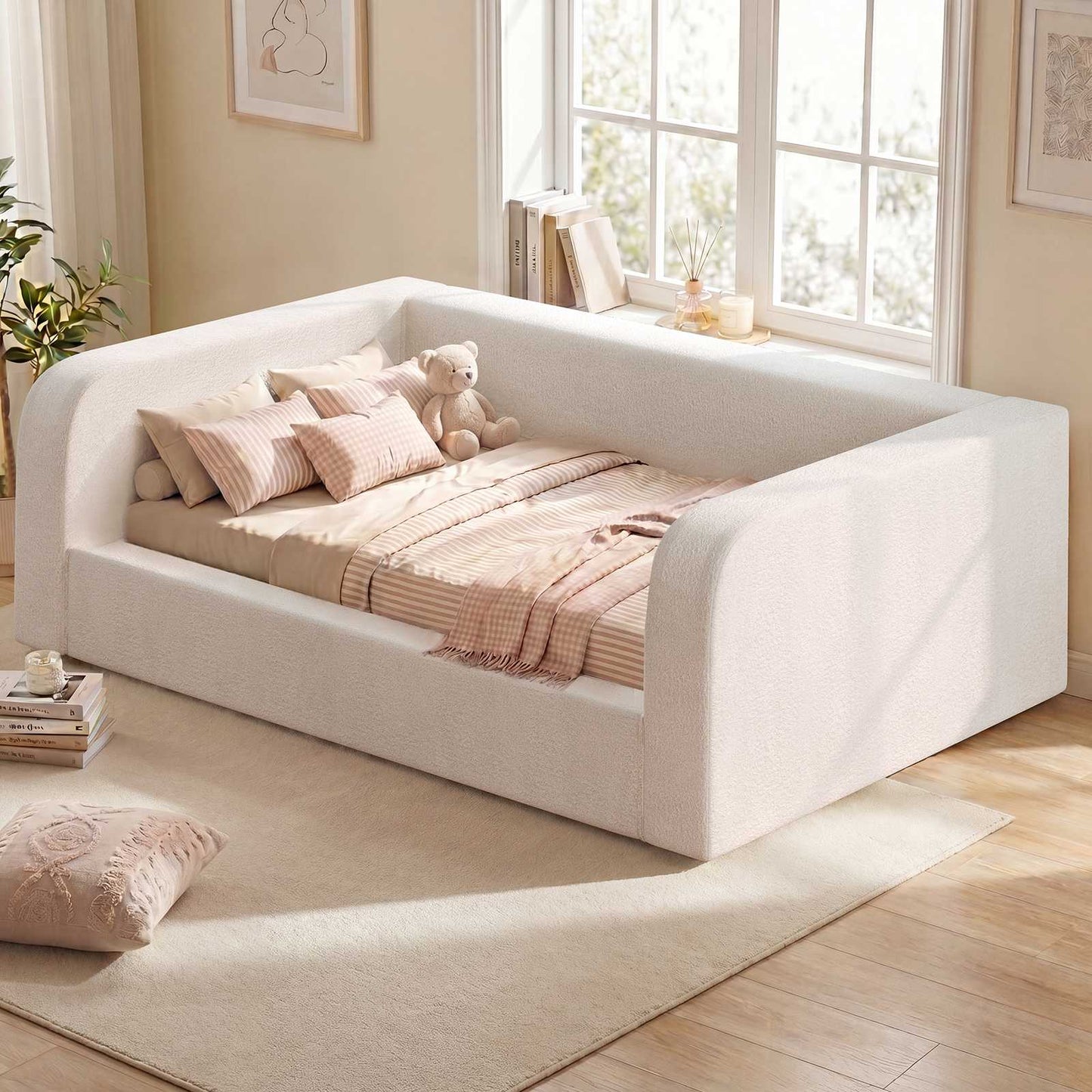 ADORNEVE Twin Size Upholstery Daybed with Soft Rounded Corners 4.7" Fully Cushioned Cloud Bed for Bedroom Living Room Guest Room