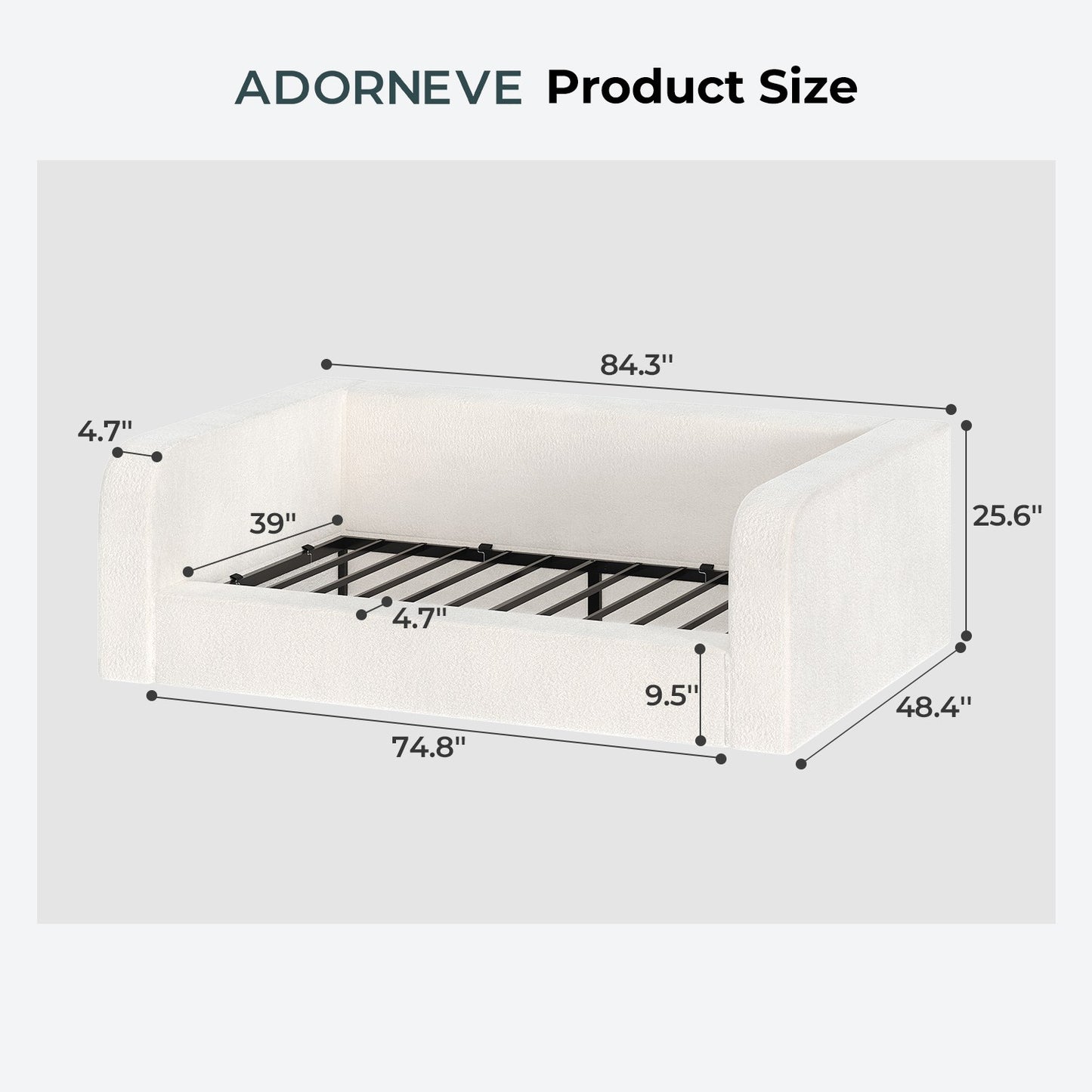 ADORNEVE Twin Size Upholstery Daybed with Soft Rounded Corners 4.7" Fully Cushioned Cloud Bed for Bedroom Living Room Guest Room