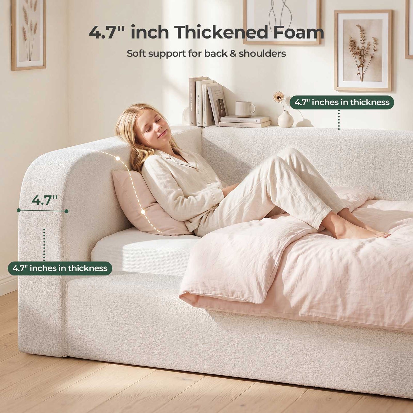 ADORNEVE Twin Size Upholstery Daybed with Soft Rounded Corners 4.7" Fully Cushioned Cloud Bed for Bedroom Living Room Guest Room