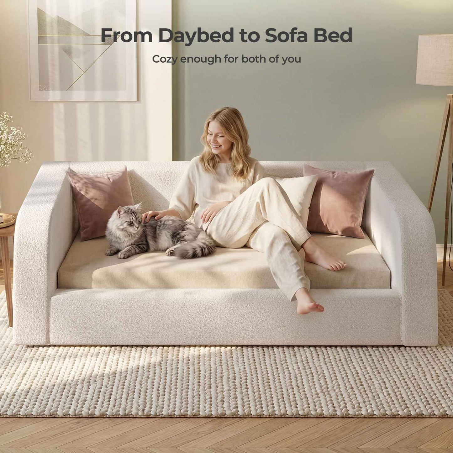 ADORNEVE Twin Size Upholstery Daybed with Soft Rounded Corners 4.7" Fully Cushioned Cloud Bed for Bedroom Living Room Guest Room