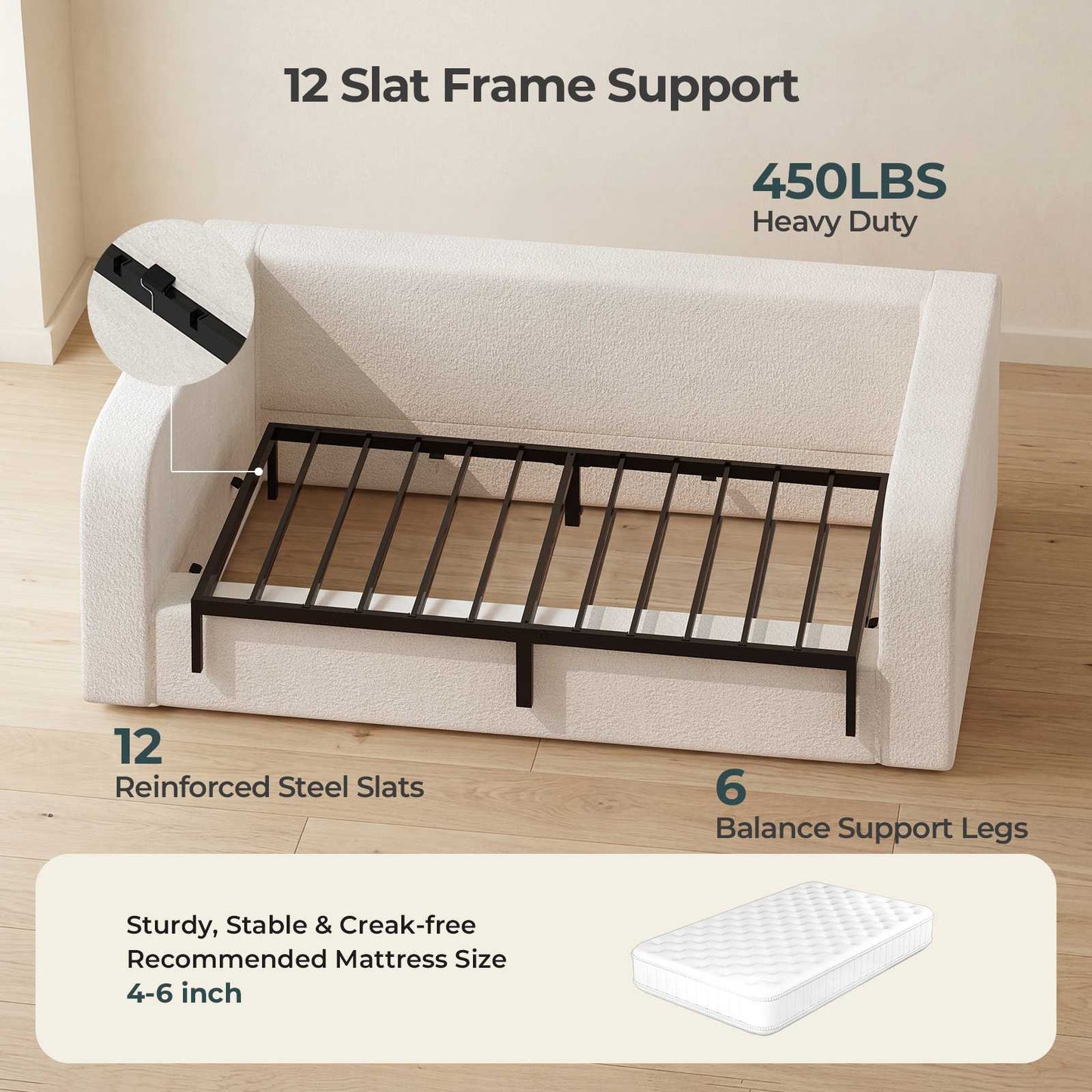 ADORNEVE Twin Size Upholstery Daybed with Soft Rounded Corners 4.7" Fully Cushioned Cloud Bed for Bedroom Living Room Guest Room