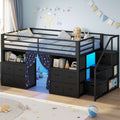 ADORNEVE Low Loft Bed Twin Size with Desk and 11 Storage Drawers LED Loft Bed with Bookshelf and Under-Bed Play Space Metal Kids Loft Bed with Safety Guardrail