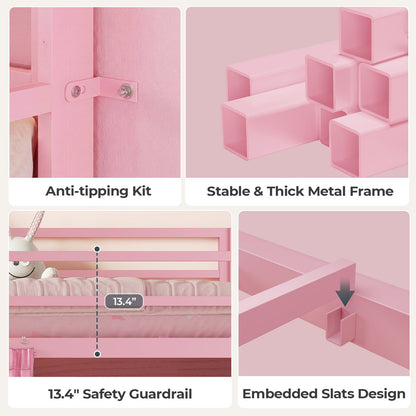 ADORNEVE Low Loft Bed Twin Size with Desk and 11 Storage Drawers LED Loft Bed with Bookshelf and Under-Bed Play Space Metal Kids Loft Bed with Safety Guardrail
