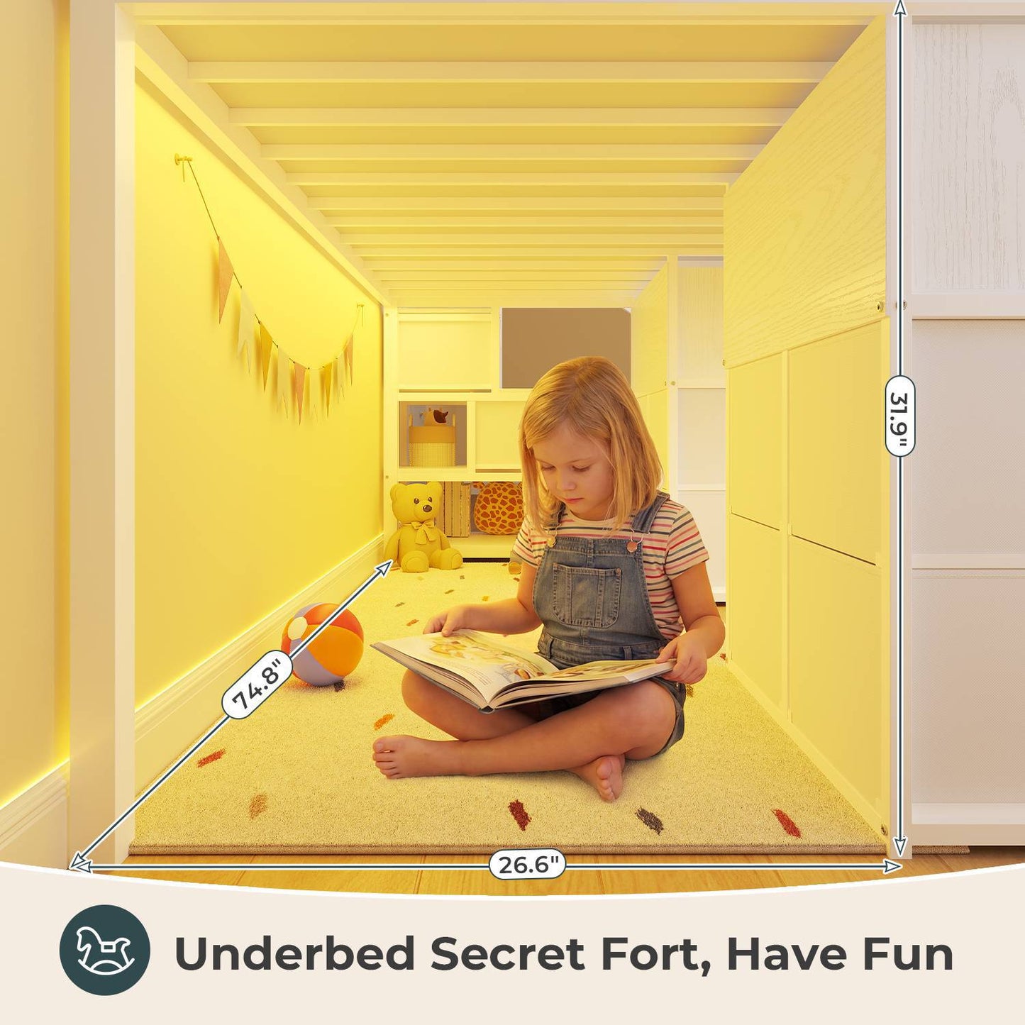 ADORNEVE Low Loft Bed Twin Size with Desk and 11 Storage Drawers LED Loft Bed with Bookshelf and Under-Bed Play Space Metal Kids Loft Bed with Safety Guardrail