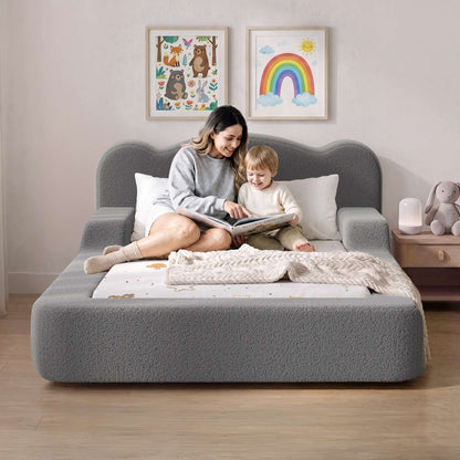 ADORNEVE Toddler Twin Floor Bed with Upholstered Low Montessori Bed with Safety Guardrails 6 Inch Foam Cushioned