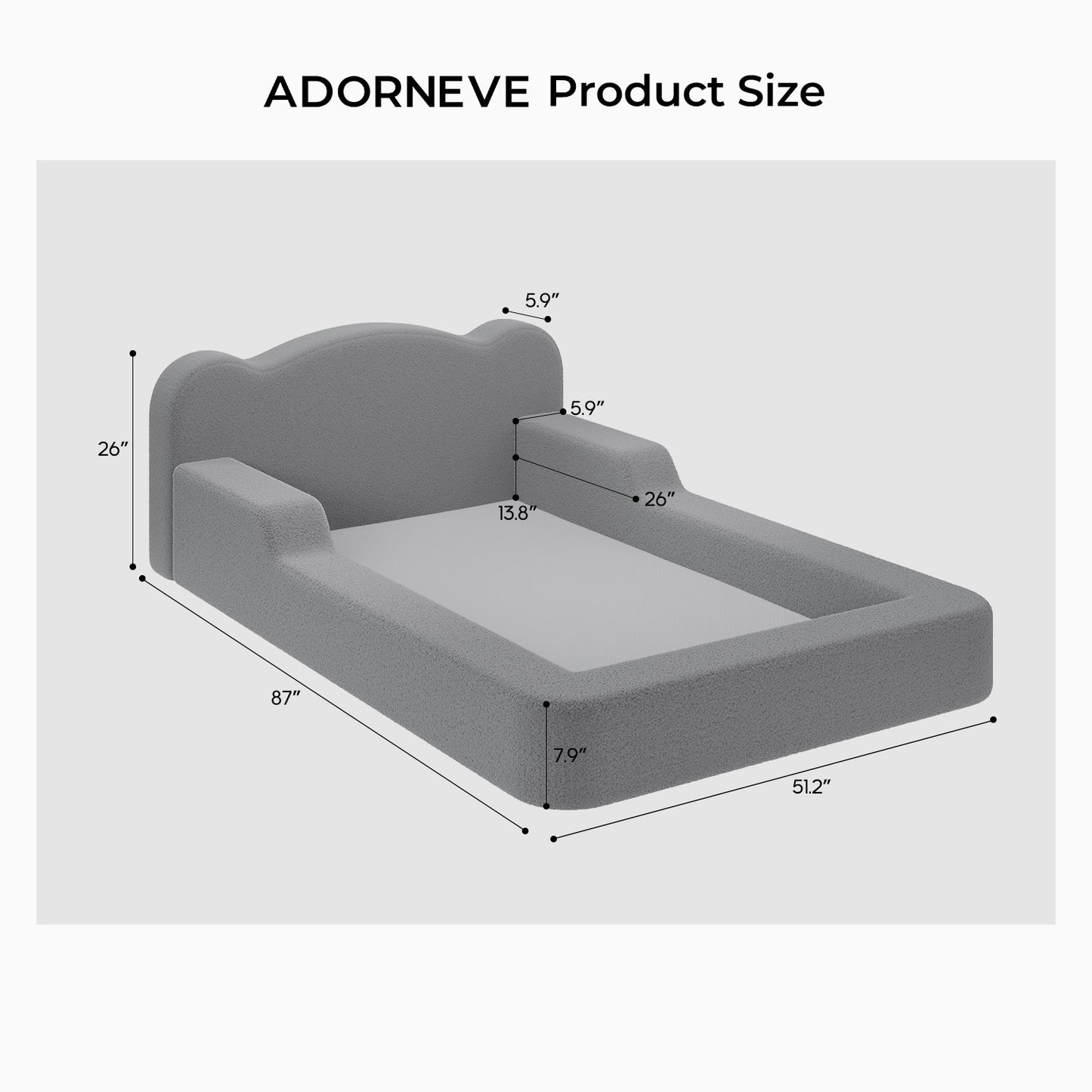 ADORNEVE Toddler Twin Floor Bed with Upholstered Low Montessori Bed with Safety Guardrails 6 Inch Foam Cushioned