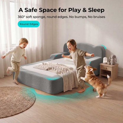 ADORNEVE Toddler Twin Floor Bed with Upholstered Low Montessori Bed with Safety Guardrails 6 Inch Foam Cushioned