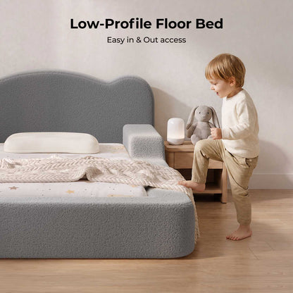 ADORNEVE Toddler Twin Floor Bed with Upholstered Low Montessori Bed with Safety Guardrails 6 Inch Foam Cushioned