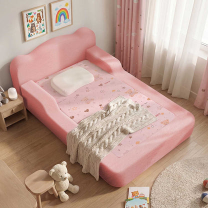 ADORNEVE Toddler Twin Floor Bed with Upholstered Low Montessori Bed with Safety Guardrails 6 Inch Foam Cushioned