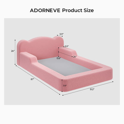 ADORNEVE Toddler Twin Floor Bed with Upholstered Low Montessori Bed with Safety Guardrails 6 Inch Foam Cushioned