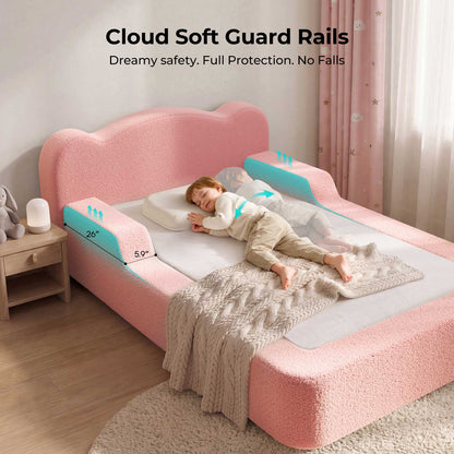ADORNEVE Toddler Twin Floor Bed with Upholstered Low Montessori Bed with Safety Guardrails 6 Inch Foam Cushioned