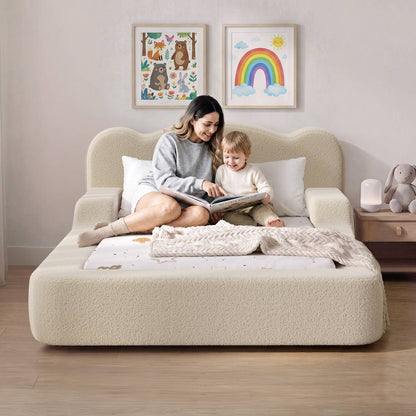 ADORNEVE Toddler Twin Floor Bed with Upholstered Low Montessori Bed with Safety Guardrails 6 Inch Foam Cushioned
