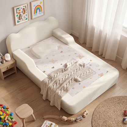 ADORNEVE Toddler Twin Floor Bed with Upholstered Low Montessori Bed with Safety Guardrails 6 Inch Foam Cushioned