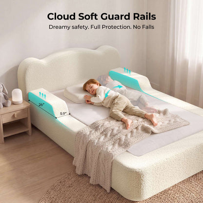 ADORNEVE Toddler Twin Floor Bed with Upholstered Low Montessori Bed with Safety Guardrails 6 Inch Foam Cushioned