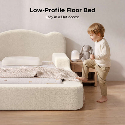 ADORNEVE Toddler Twin Floor Bed with Upholstered Low Montessori Bed with Safety Guardrails 6 Inch Foam Cushioned