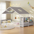 ADORNEVE Montessori Full Size Floor Bed with Safety Guardrails  House Bed with Reading Nook and Bookshelves Storage Drawers