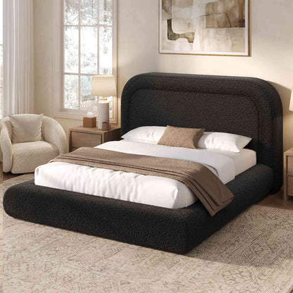 ADORNEVE Cloud Bed Frame Queen with 5.9" Headboard and 5 Inch Foam Cushioned Upholstered Platform Bed with Curve Round for Young Adults Kid and Pet Families