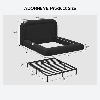 ADORNEVE Cloud Bed Frame Queen with 5.9" Headboard and 5 Inch Foam Cushioned Upholstered Platform Bed with Curve Round for Young Adults Kid and Pet Families