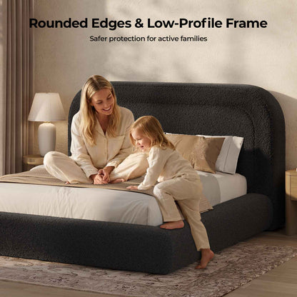 ADORNEVE Cloud Bed Frame Queen with 5.9" Headboard and 5 Inch Foam Cushioned Upholstered Platform Bed with Curve Round for Young Adults Kid and Pet Families