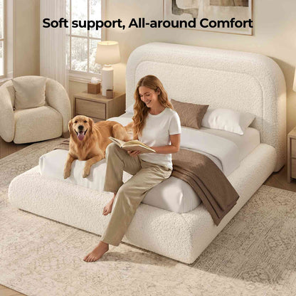 ADORNEVE Cloud Bed Frame Queen with 5.9" Headboard and 5 Inch Foam Cushioned Upholstered Platform Bed with Curve Round for Young Adults Kid and Pet Families