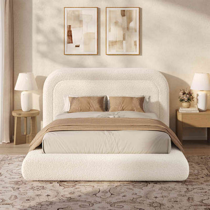 ADORNEVE Cloud Bed Frame Queen with 5.9" Headboard and 5 Inch Foam Cushioned Upholstered Platform Bed with Curve Round for Young Adults Kid and Pet Families