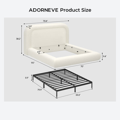 ADORNEVE Cloud Bed Frame Queen with 5.9" Headboard and 5 Inch Foam Cushioned Upholstered Platform Bed with Curve Round for Young Adults Kid and Pet Families
