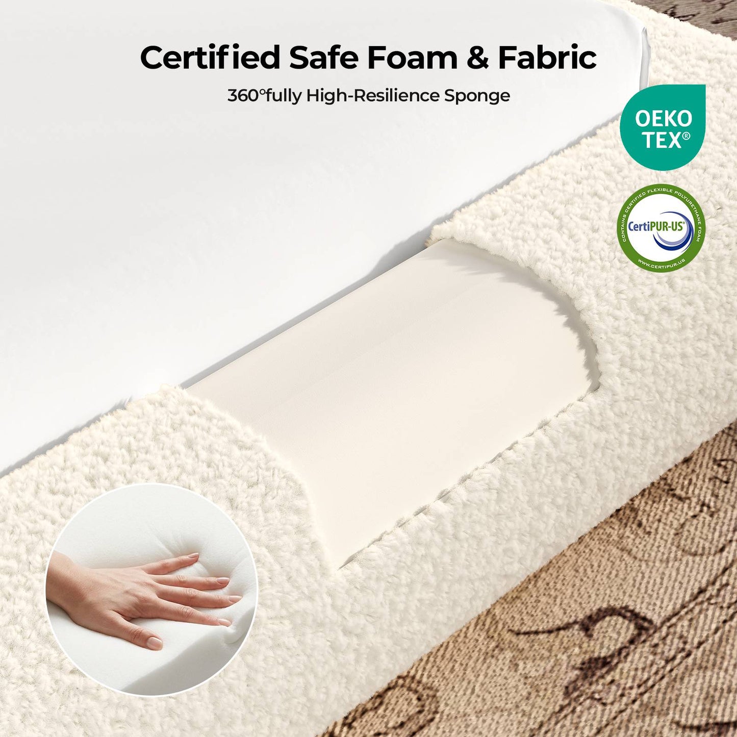 ADORNEVE Cloud Bed Frame Queen with 5.9" Headboard and 5 Inch Foam Cushioned Upholstered Platform Bed with Curve Round for Young Adults Kid and Pet Families