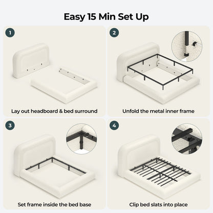ADORNEVE Cloud Bed Frame Queen with 5.9" Headboard and 5 Inch Foam Cushioned Upholstered Platform Bed with Curve Round for Young Adults Kid and Pet Families