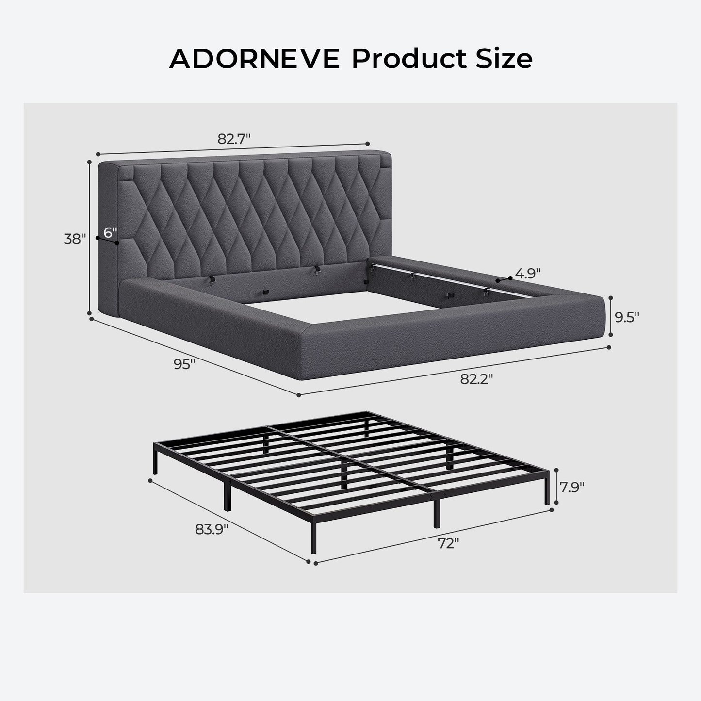 ADORNEVE Upholstered Cloud Bed Frame California King with 5.9" Headboard and  Soft Rounded Corners 4.9" Fully Cushioned Platform Bed