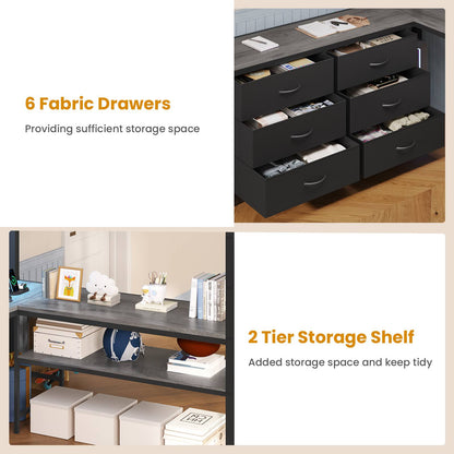 ADORNEVE Loft Bed Full Size with U-Shaped Desk and 6 Storage Drawers LED Metal Loft Bed with Power Outlet and 2 Storage Shelves Bed with Safety Guardrail and Ladders