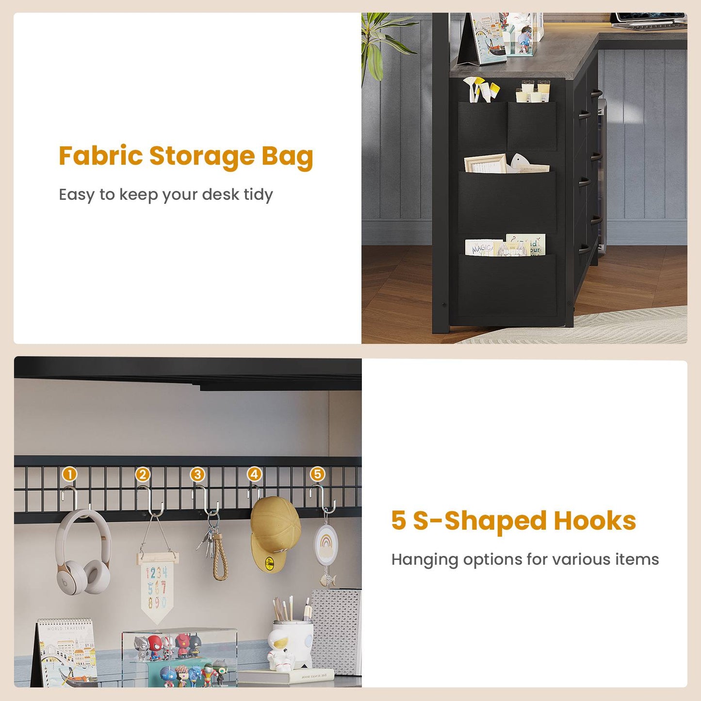 ADORNEVE Loft Bed Full Size with U-Shaped Desk and 6 Storage Drawers LED Metal Loft Bed with Power Outlet and 2 Storage Shelves Bed with Safety Guardrail and Ladders