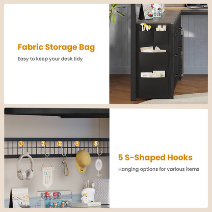 ADORNEVE Loft Bed Full Size with U-Shaped Desk and 6 Storage Drawers LED Metal Loft Bed with Power Outlet and 2 Storage Shelves Bed with Safety Guardrail and Ladders