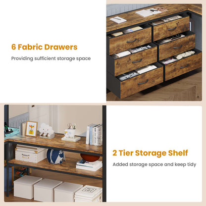 ADORNEVE Loft Bed Full Size with U-Shaped Desk and 6 Storage Drawers LED Metal Loft Bed with Power Outlet and 2 Storage Shelves Bed with Safety Guardrail and Ladders