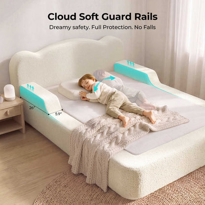ADORNEVE Full Size Toddler Floor Bed with Safety Guardrails Low Montessori Bed with 6 Inch Foam Cushioned Upholstered