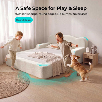 ADORNEVE Full Size Toddler Floor Bed with Safety Guardrails Low Montessori Bed with 6 Inch Foam Cushioned Upholstered