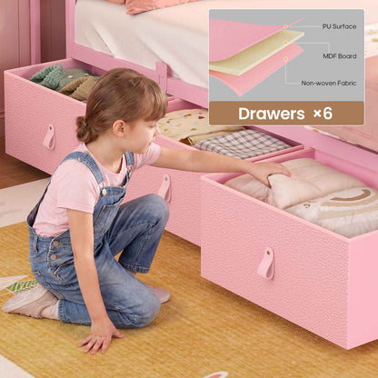 ADORNEVE Bed Frame Twin Size with 6 Storage Drawers and 2-Tier LED Headboard Kids Bed with Power Outlets and 2 Footboard Cubbies