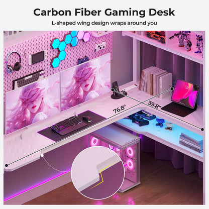 ADORNEVE Gaming Loft Bed Full Size with Desk Safety Power Outlets and Stairs LED Metal Loft with Cubbies and Storage Drawers