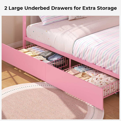 ADORNEVE Full Kids Bed with 4 Storage Drawers and Side Desk House Bed